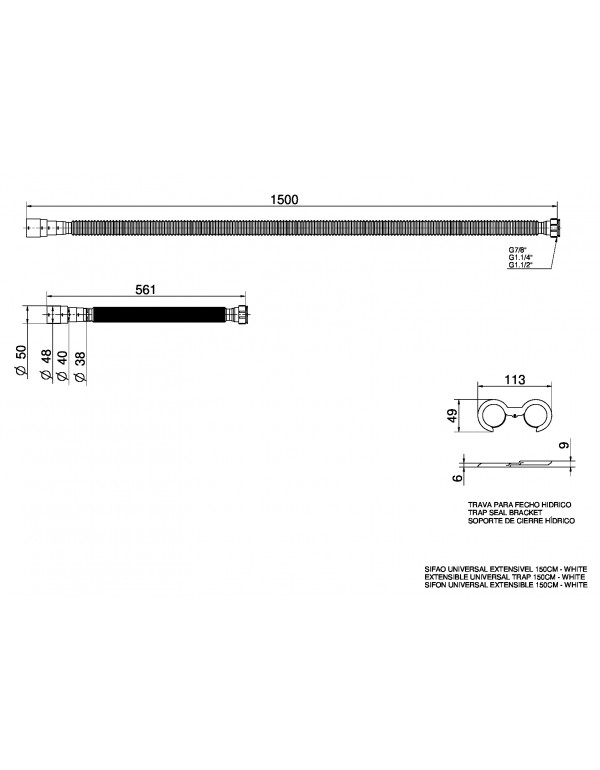 Sifão extensível universal 150 cm Docol 00796626