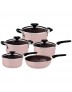 Jogo de Panelas Tramontina Tunis em Alumínio com Revestimento Interno Cerâmico e Externo Siliconado Rosa Trufado 5 Peças 28799411