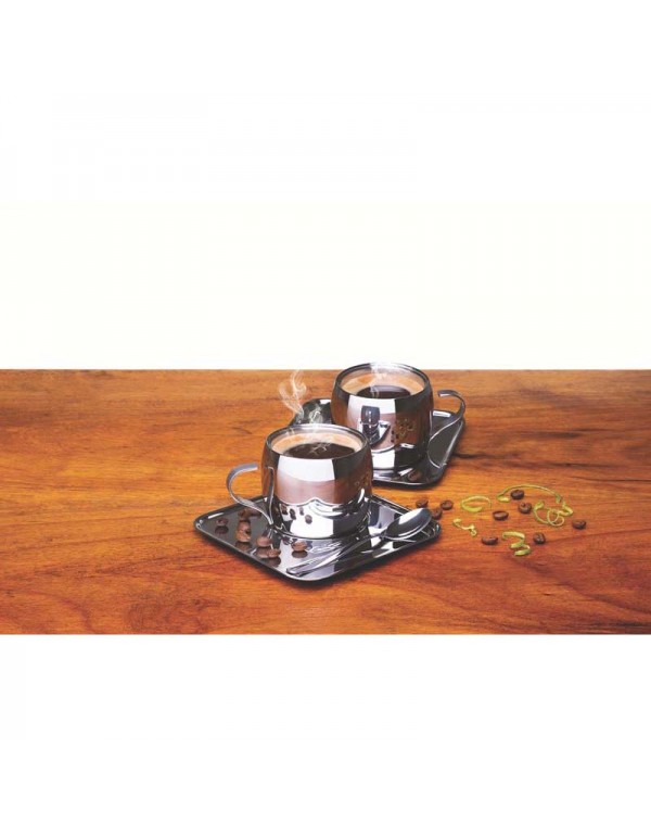 Kit para Café Tramontina em Aço Inox Acabamento Brilho com Xícara Píres Quadrado e Colher 6 Peças 64430800