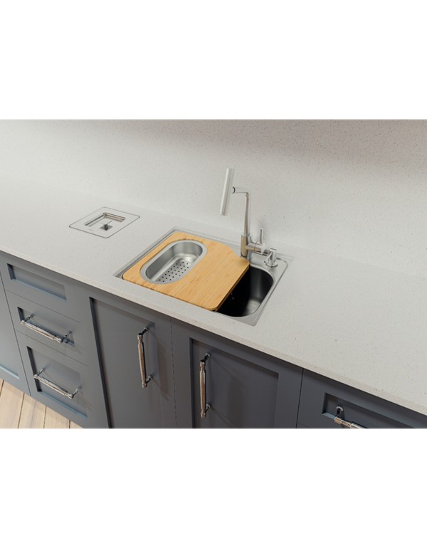 Cuba Gourmet de Embutir Undermount Tramontina Morgana Compact 48 FX em Aço Inox Completa com Válvula, Tábua de Madeira, Cesto Coador e Dosador 93815292