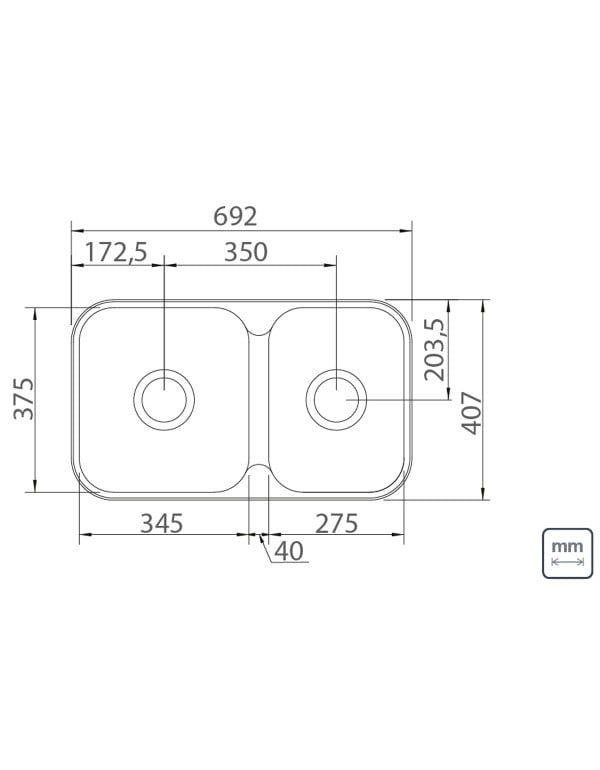 Cuba de embutir/sobrepor Tramontina Isis 2C 34-28 BS em Aco Inox acetinado 69x40 com 2 Cubas 94062102