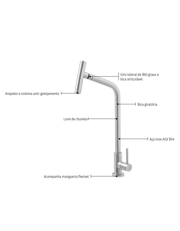 Torneira Versa Tramontina em Aço Inox com Bica Articulada 94520024