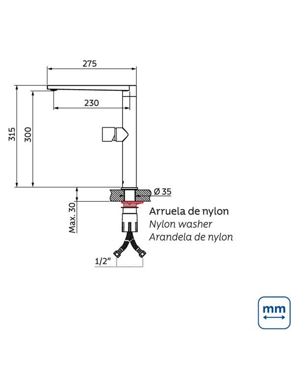 Monocomando Tramontina Design Collection Tower Side em Aço Inox com Acabamento Acetinado 94520039