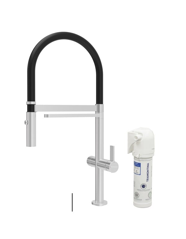 Misturador Monocomando para Cozinha de Mesa com Filtro de Água Integrado Linha Versatile Filter Ultra Acabamento Cromado Tramontina 94520040