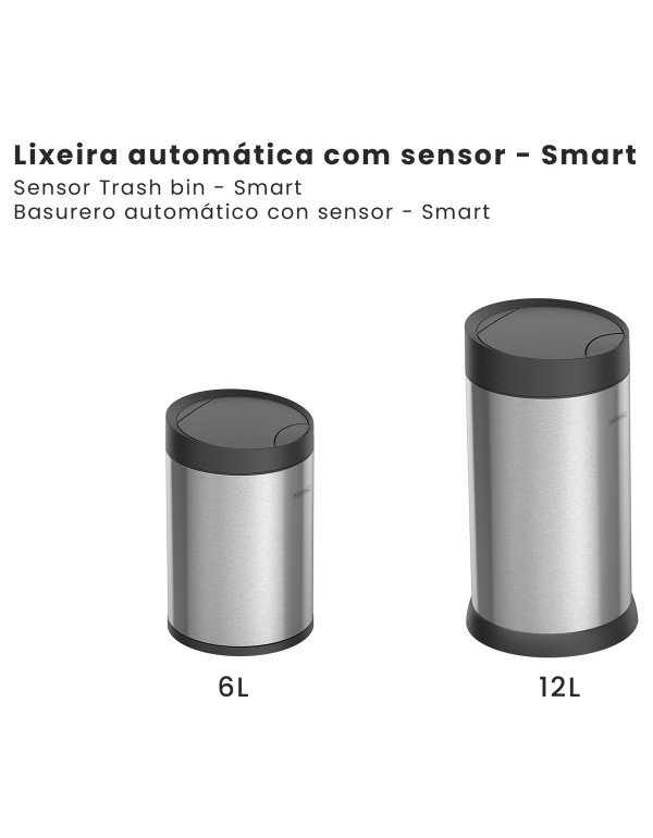 Lixeira Tramontina Smart Automatica com Sensor em Aco Inox com Acabamento Acetinado 6L 94543106