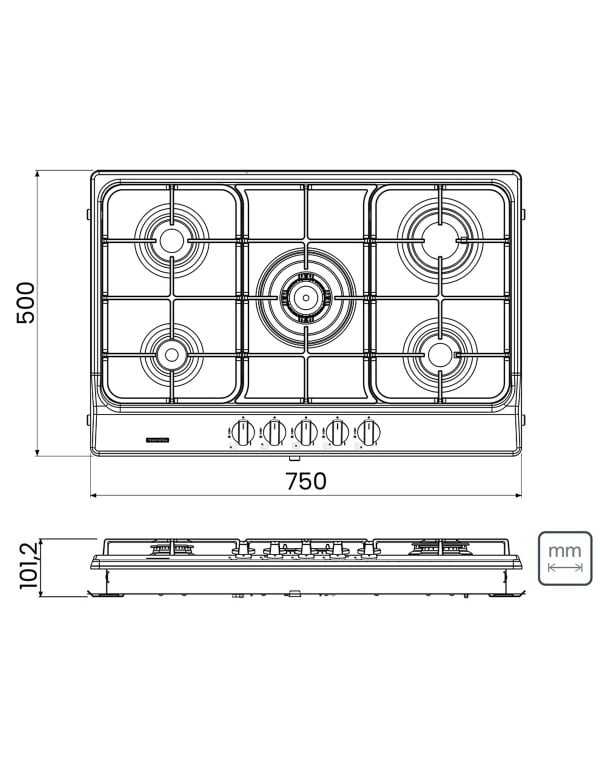 Cooktop a Gás Tramontina Penta 5 Bocas Inox com Trempes em Ferro Fundido 94716401