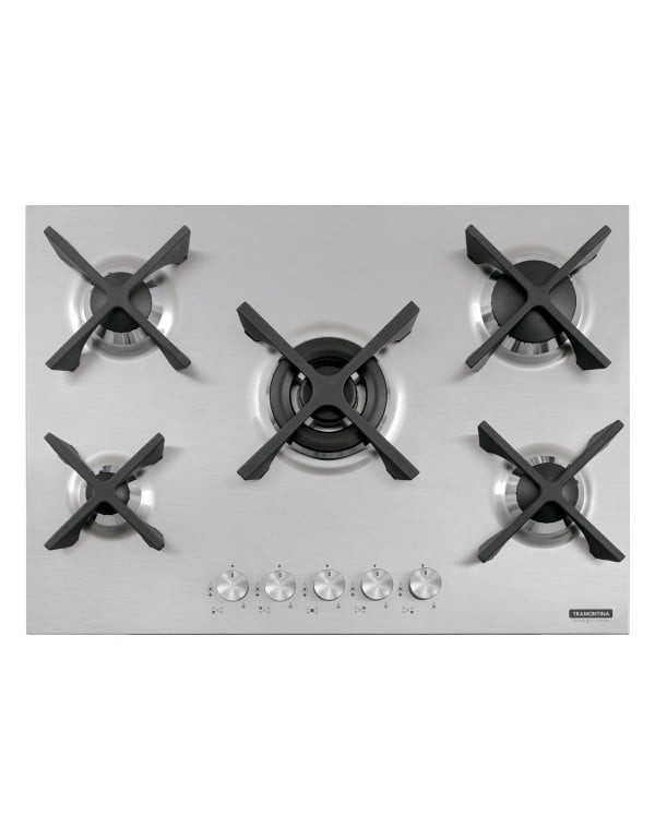 Cooktop a Gás Tramontina Design Collection Penta Inox Flat 5 Bocas com Trempes de Ferro Fundido