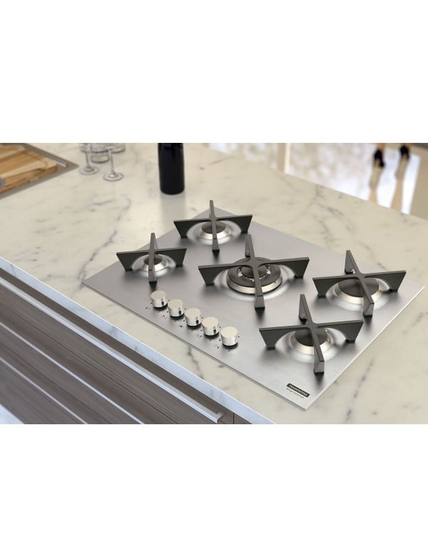 Cooktop a Gás Tramontina Design Collection Penta Inox Flat 5 Bocas com Trempes de Ferro Fundido