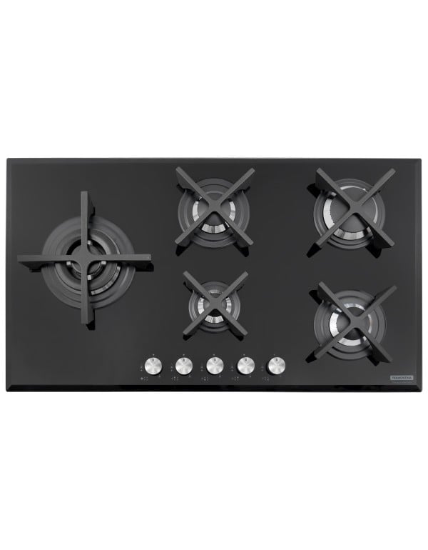 Cooktop a Gás Tramontina Design Collection Penta Glass Flat em Vidro Temperado e Trempes em Ferro Fundido com Acendimento Automático 5 Queimadores 94731104