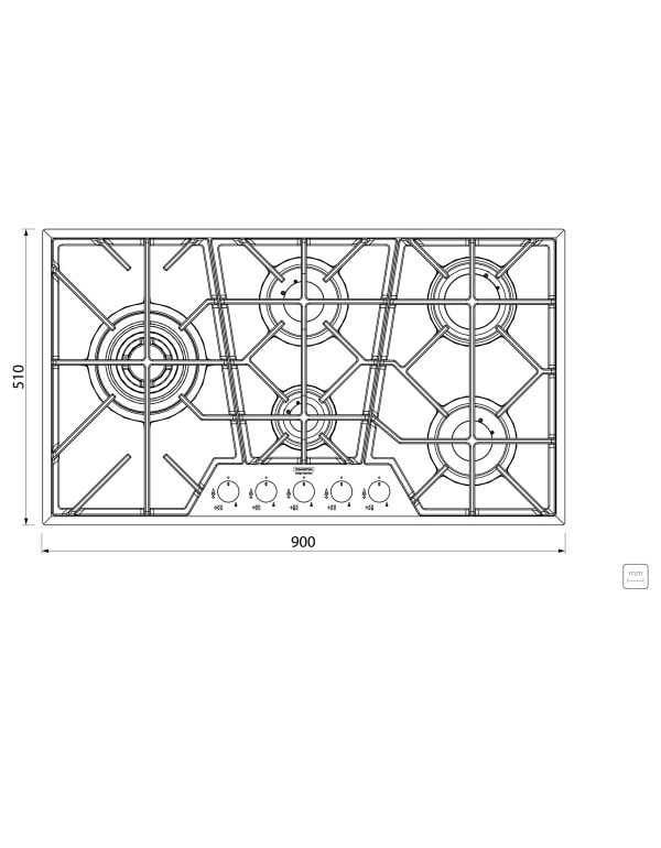 Cooktop a Gas Tramontina Design Collection Penta Glass Full 5 GG W 90 em Vidro Temperado e Trempes em Ferro Fundido 94731174 