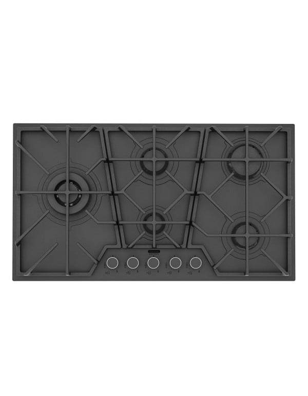 Cooktop a Gás Tramontina Design Collection Penta Glass Black Series 5 Bocas com Trempes de Ferro Fundido Preto Fosco