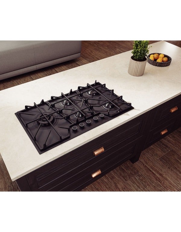 Cooktop a Gás Tramontina Design Collection Penta Glass Black Series 5 Bocas com Trempes de Ferro Fundido Preto Fosco