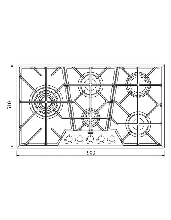 Cooktop a Gás Tramontina Design Collection Penta Glass Black Series 5 Bocas com Trempes de Ferro Fundido Preto Fosco