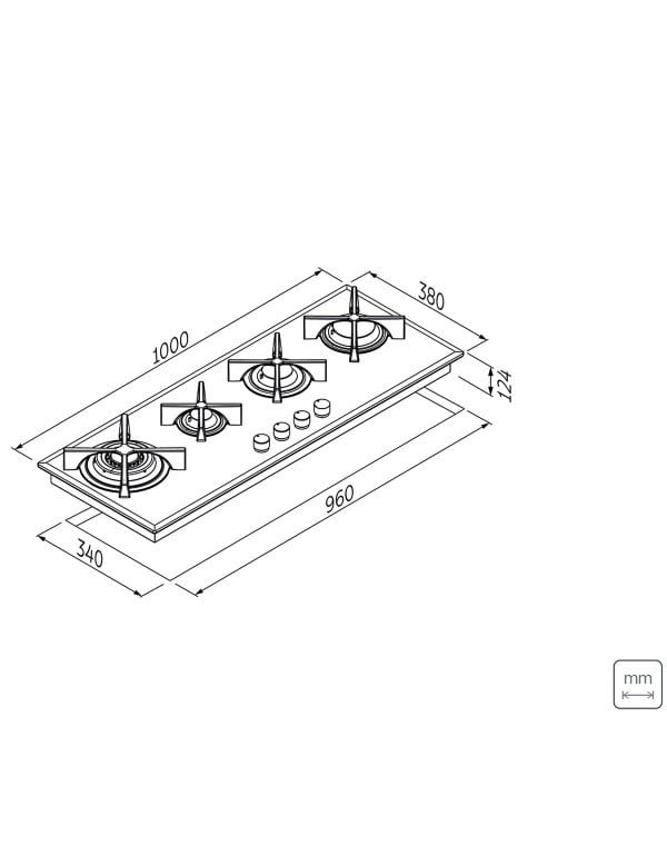 Cooktop a Gás Tramontina Design Collection Slim Glass Flat em Vidro Temperado e Trempes em Ferro Fundido com Acendimento Automático 4 Queimadores 94732104