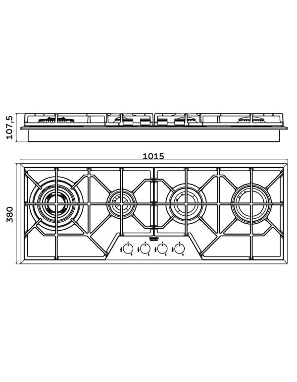 Cooktop a Gás Semiprofissional Tramontina Design Collection Slim Glass Black Series 4 Bocas