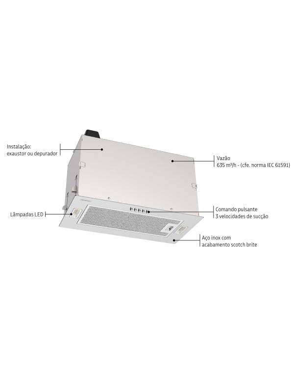 Coifa de Embutir Tramontina Incasso 51 em Aço Inox com Acabamento Scotch Brite 51cm 127V 95800013