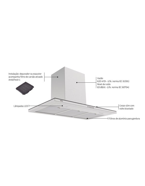 Coifa de Parede Tramontina Slim Wall 90 em Aço Inox com Acabamento Scotch Brite 90 cm 220 V 95800028