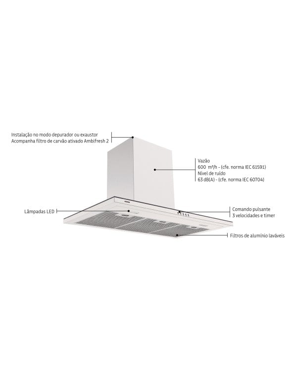 Coifa de Parede Tramontina Slim Wall 90cm Split Motor Externo em Aço Inox Acetinado 220V 95800030