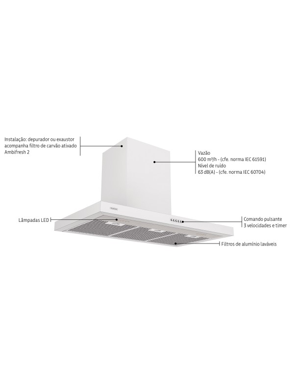 Coifa de Parede Tramontina Dritta Wall White 90cm em Aço Inox com Pintura Automotiva Branca 220V 95800034