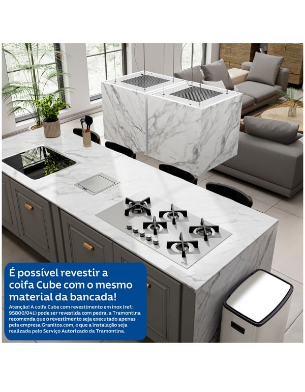 Coifa de Ilha Cúbica Tramontina Cube Isla 40cm Silent T Smart em Aço Inox Acetinado 220V 95800041